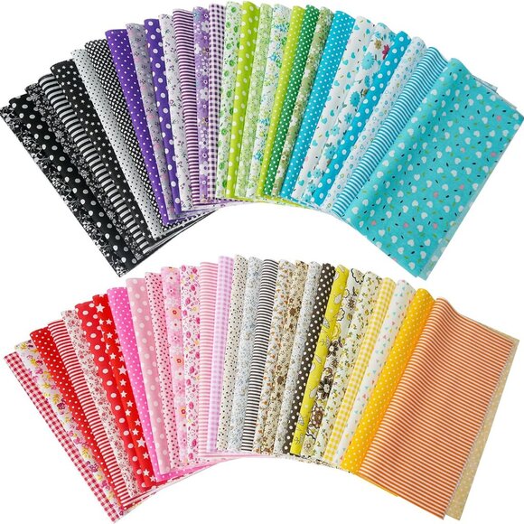 Colorful 56-Piece Cotton Fabric Bundle - 25x25cm Patchwork Quilting Squares for - Picture 1 of 7